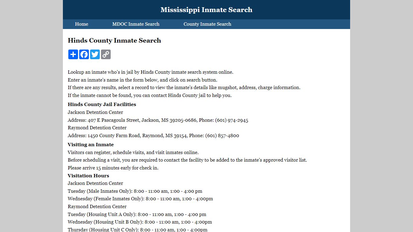 Hinds County Inmate Search