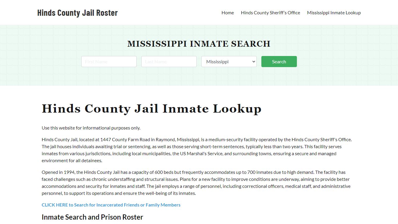 Hinds County Jail Roster Lookup, MS, Inmate Search